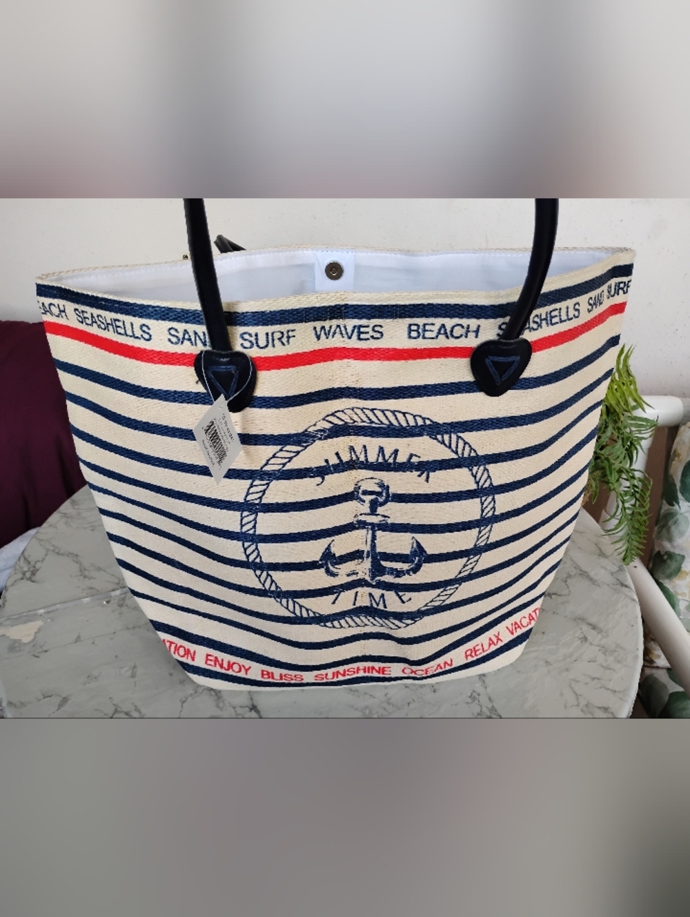 Striped Tote Bag - Navy and White